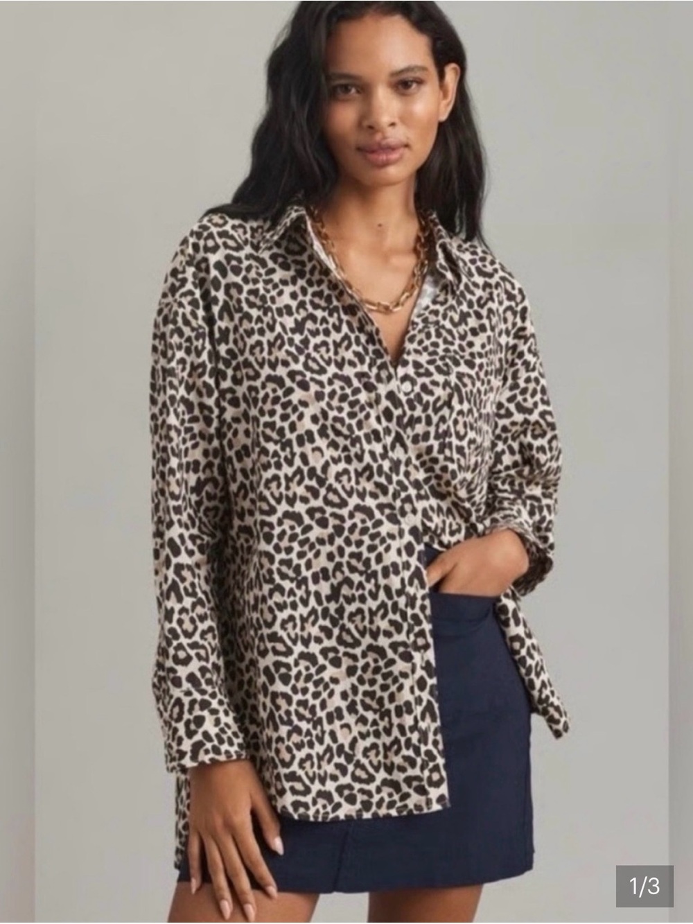 NWT Anthropologie Maeve Bennet button down shirt leopard cheetah print Small